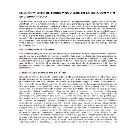 Estudio de AVATMA Resumen el sufrimiento de toros y novillos en la lidia con ...