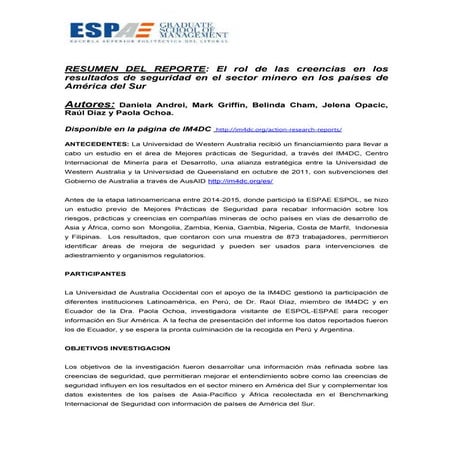 El rol de las creencias en los resultados de seguridad en el sector minero en los países de América 