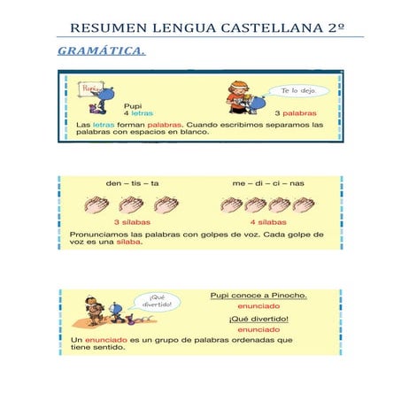 Resumen lengua castellana 2º