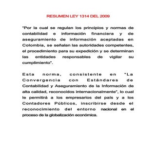 Resumen ley 1314 del 2009