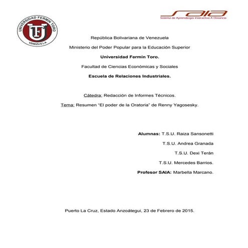 Resumen Libro El Poder de la Oratoria