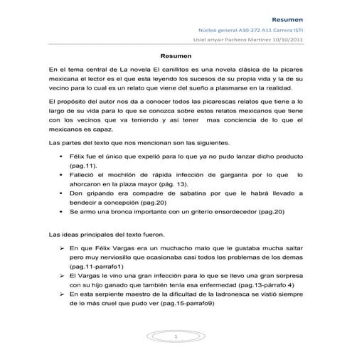 Resumen novela | DOCX