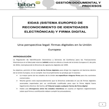 eIDAS (Sistema Europeo de Reconocimiento de Identidades Electrónicas) y firma...