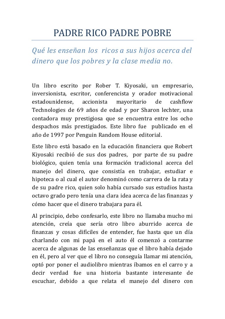 Resumen Padre Rico Padre Pobre