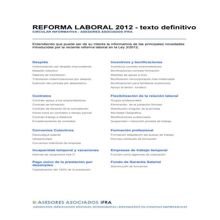 Resumen Reforma Laboral 2012 - Ley 3/2012