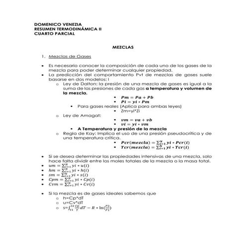 TERMODINAMICA II MEZCLAS DE GASES Y CICLOMETRIA (parcial IV)