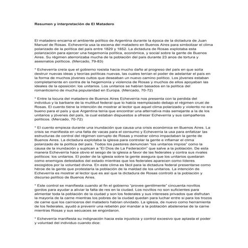 Resumen y interpretación de el matadero