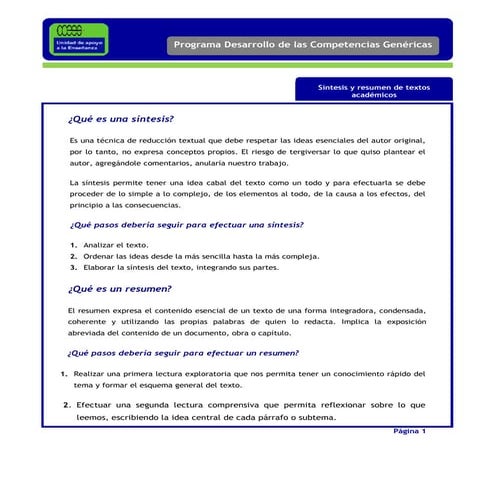 Resumen y sintesis