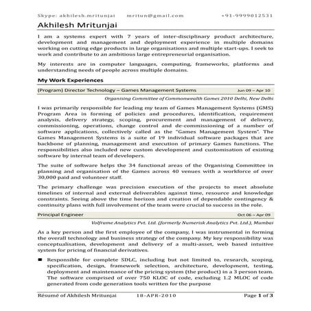 Resume Of Akhilesh Mritunjai