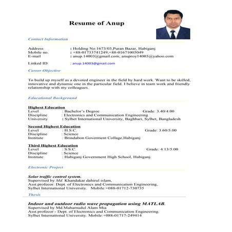 Resume of anup