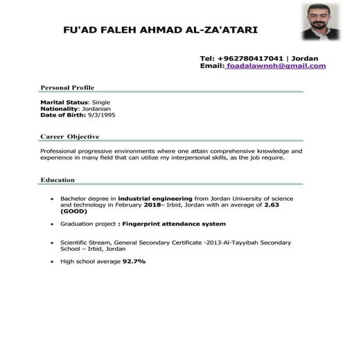 Resume of fu'ad a lzaatari