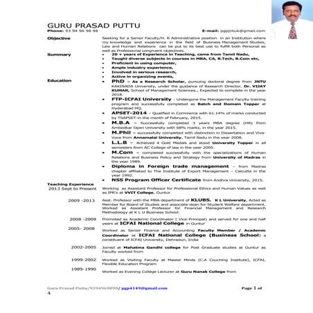 Resume of guru prasad puttu