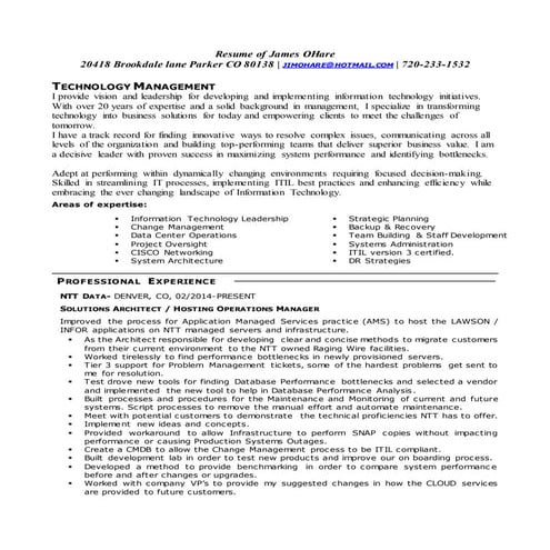 Resume of James OHare