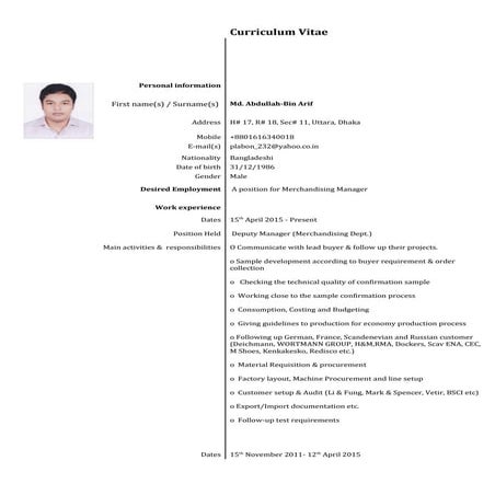 Resume of Md.Abdullah bin arif. | DOC