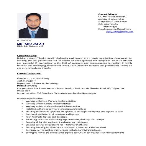 Resume of md. abu jafar