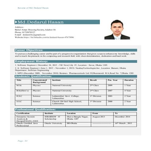 Resume of Md.Dedarul Hasan