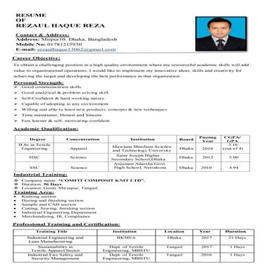 Resume of rezaul haque reza | PDF