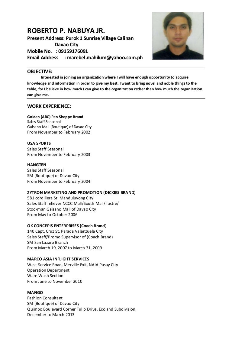Resume Of Roberto - resume of roberto -