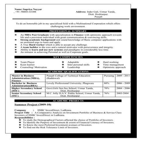 Resume of supriya nayyar