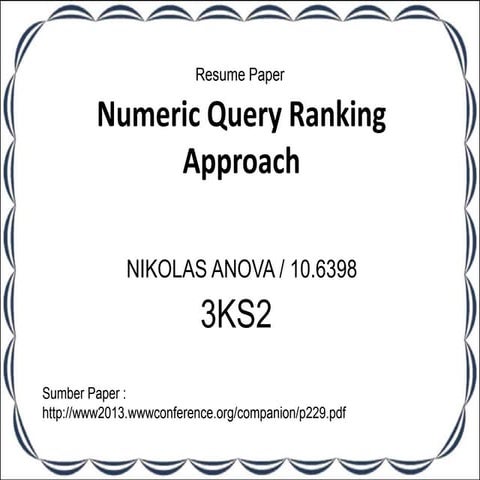 Resume Paper : Numeric Query Ranking Approach