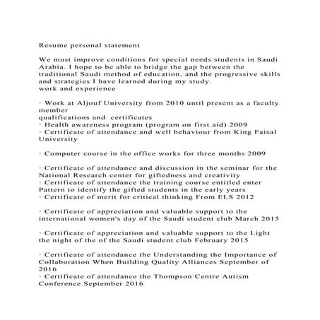 Resume personal statementWe must improve conditions for specia.docx