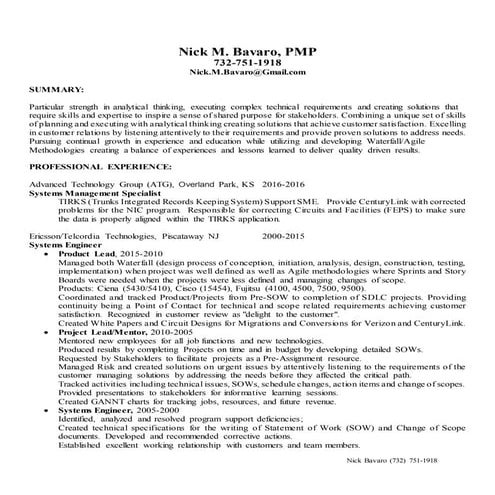 Resume pmp product lead