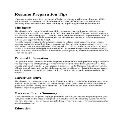 Resume Preparation Tips