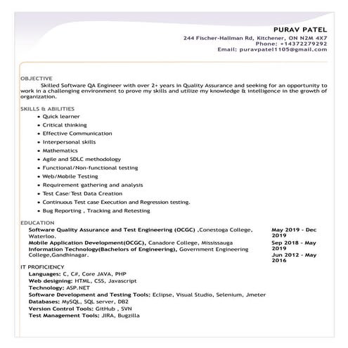 Resume purav software_qa