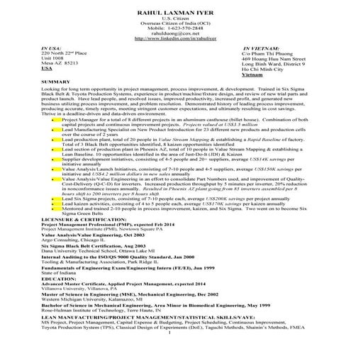 Resume rahul iyer jan 2014 vietnam