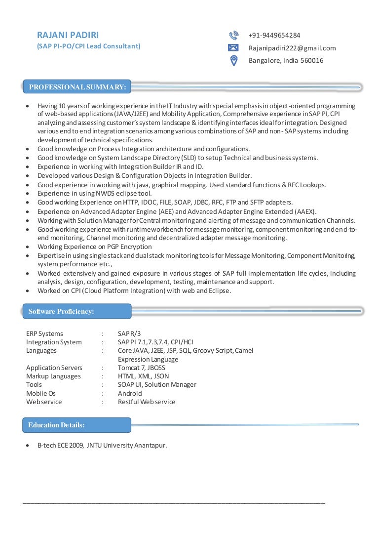 Resume Rajani Sap Pi Po Cpi Hci 10 Years Exp V1