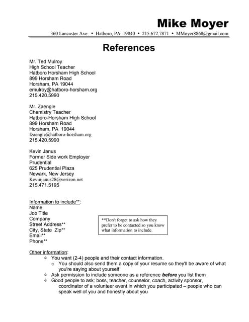 resume references