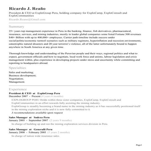 Resume Ricardo Reaño 2012