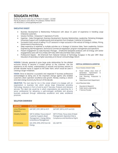 Resume sales coal enu