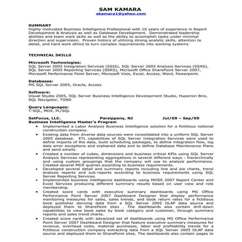 Business Intelligence Resume - Sam Kamara