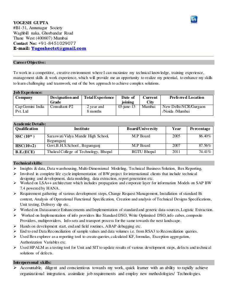 resume sap bi bw sap bw sample resume