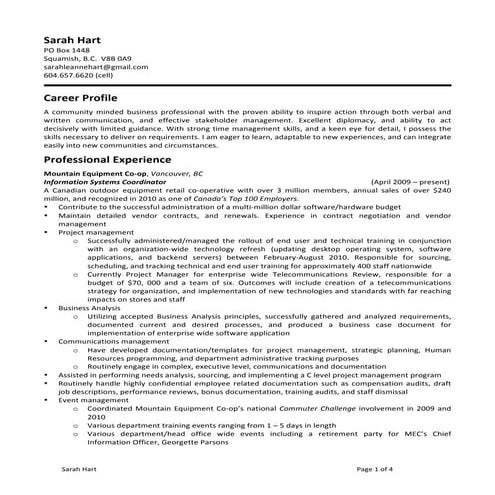 Resume    Sarah Hart