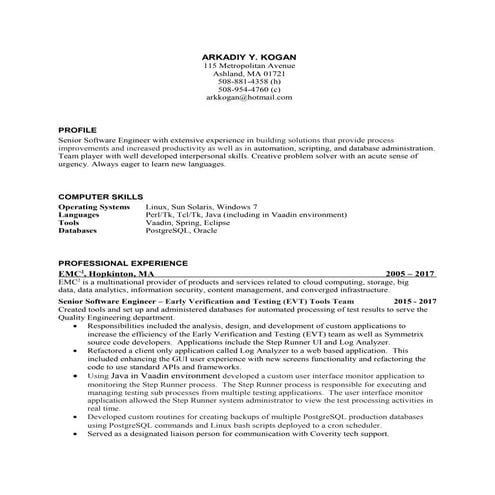 Senior Sofware Resume