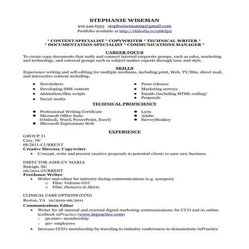 Resume Stephanie Wiseman 2011