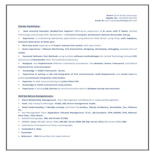 Resume sunil kumar -ste-associate consultant