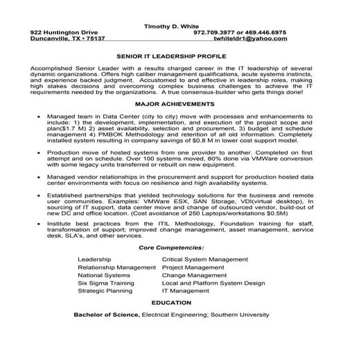Resume Timothy White It Leader