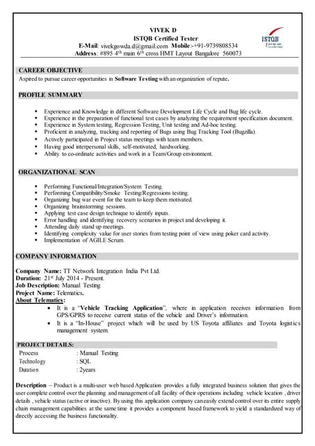 Resume vivek istqb certified