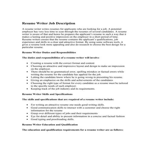 Resume Writer Job Description | DOC