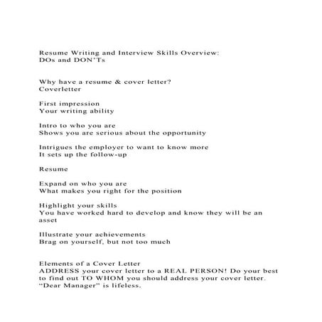 Resume Writing and Interview Skills OverviewDOs and DON’Ts.docx