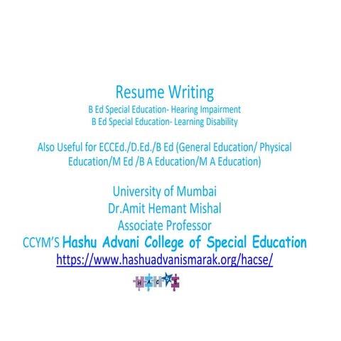 RESUME WRITING HACSE.pptx for job opportunities