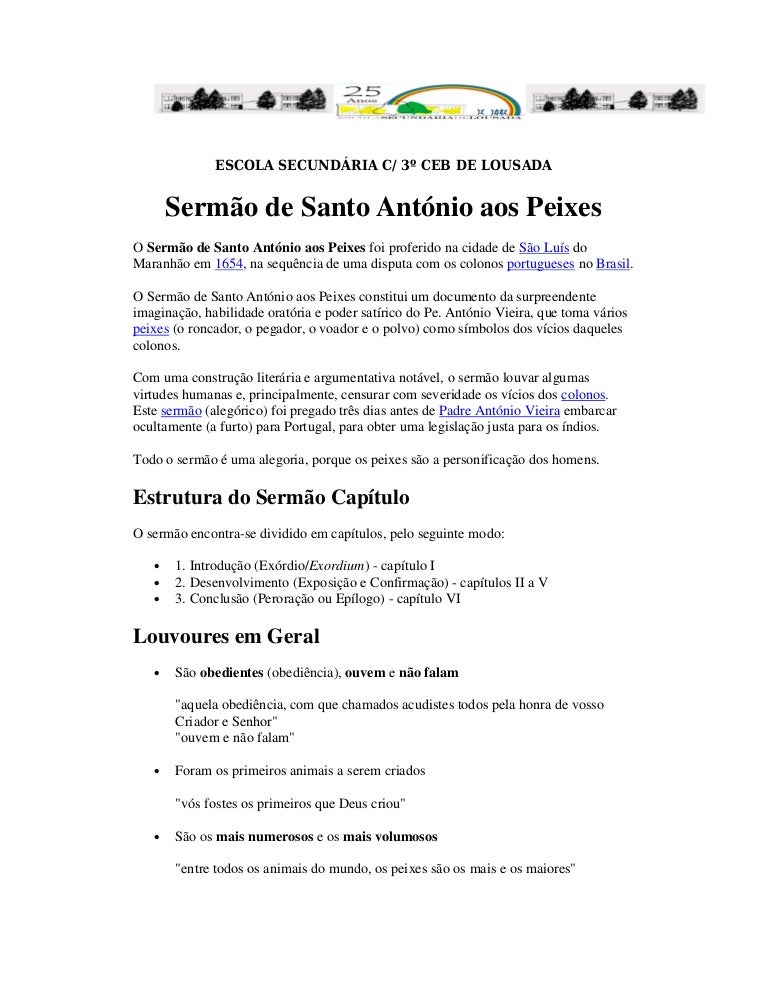 Resumo Do Sermão De Santo António Aos Peixes