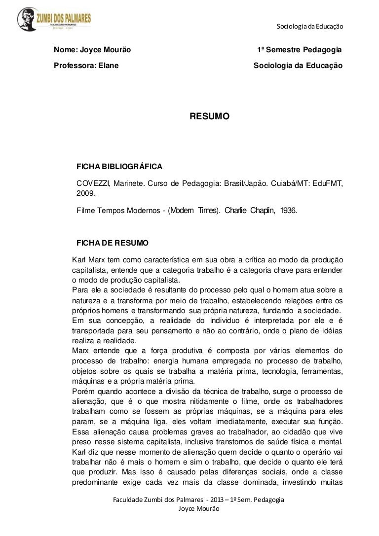 Resumo Relacao Entre O Filme Tempos Modernos E A Teoria De Karl Max