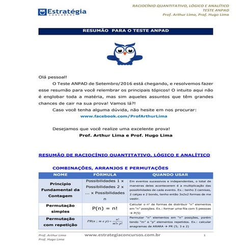 Resumo para Teste ANPAD - Raciocínio Lógico & Quantitativo