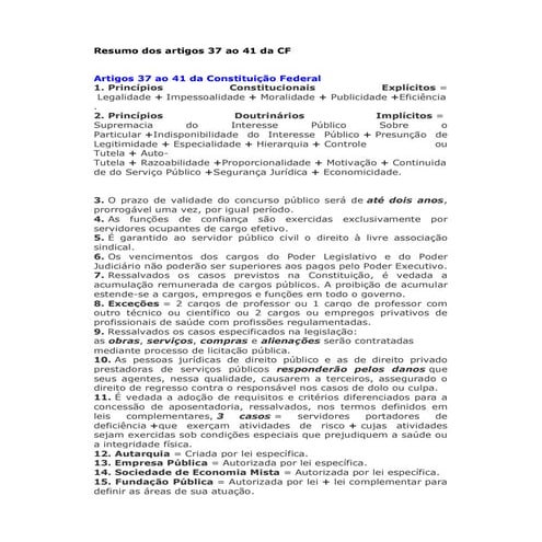 Resumo art. 37 a 41 cf | PDF
