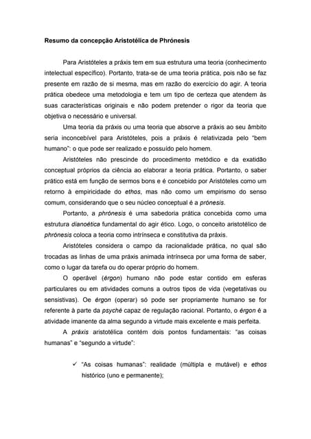 Resumo da concepção aristotélica de...