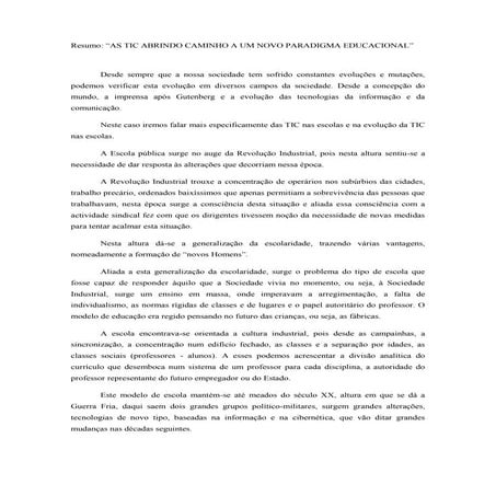 AS TIC ABRINDO CAMINHO A UM NOVO PARADIGMA EDUCACIONAL